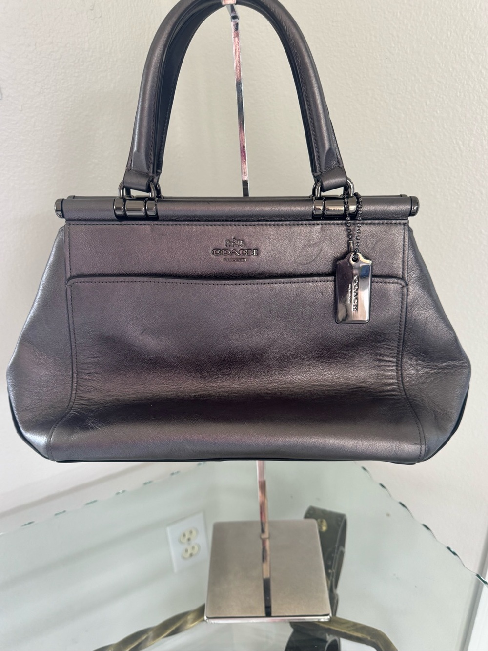 Coach Black Leather Structured Satchel with Tag